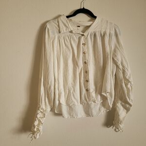 free people kiss kiss laced puff sleeve poet blouse xs